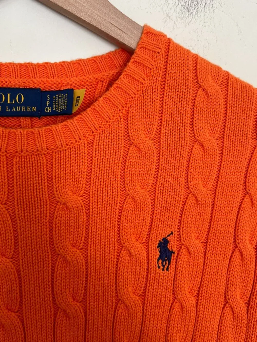 Polo Ralph Lauren Orange Cable Knit Cotton Crew Neck Sweater - Picture 2 of 6